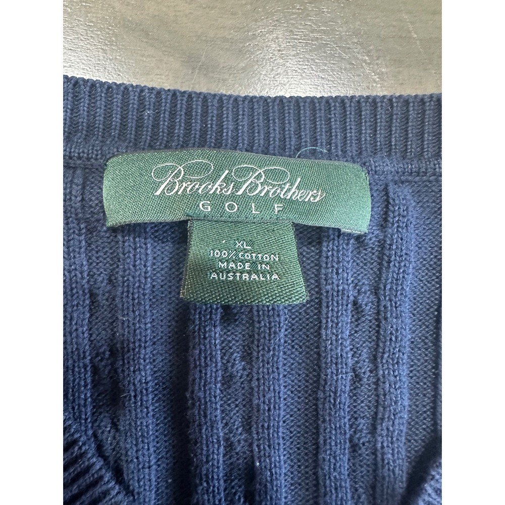 Brooks Brothers Golf Mens XL Navy Blue Cable Knit Cotton V-Neck Sweater Vest - Picture 3 of 6